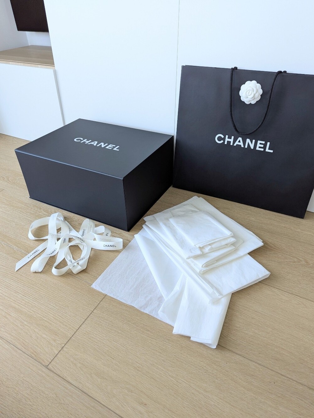 Chanel Authentic XL Extra Large Magnetic Gift Box, Bag, Flower, Ribbon, Tissue